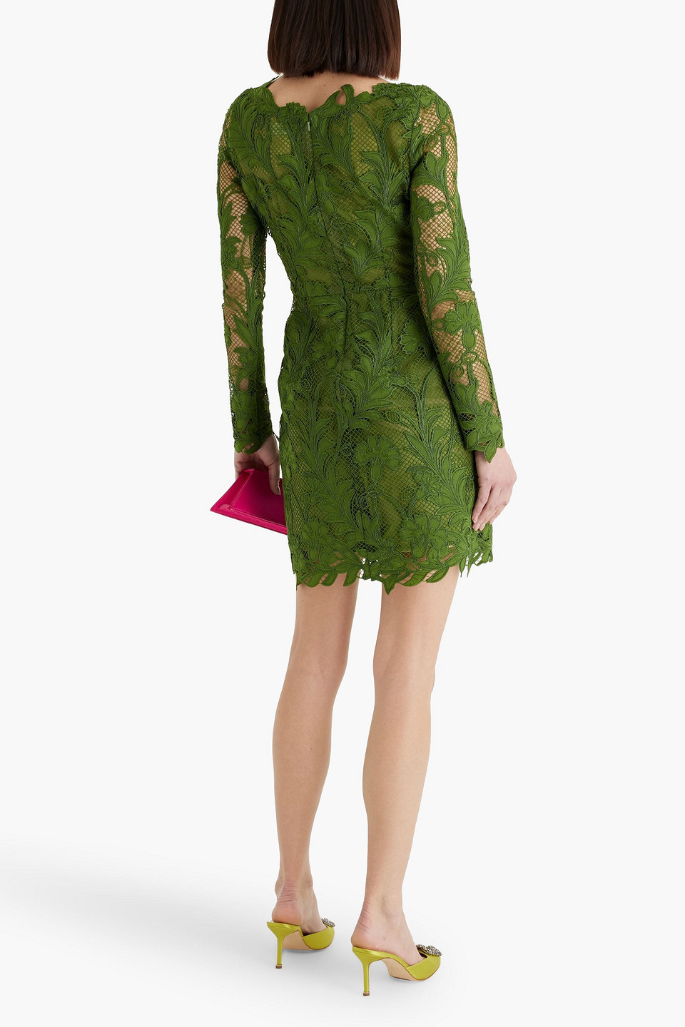 Oscar De La Renta Marbled Carnation Guipure Dress In Fern | ModeSens