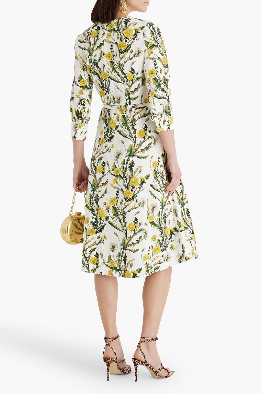 OSCAR DE LA RENTA Belted floral-print cotton-blend poplin midi dress