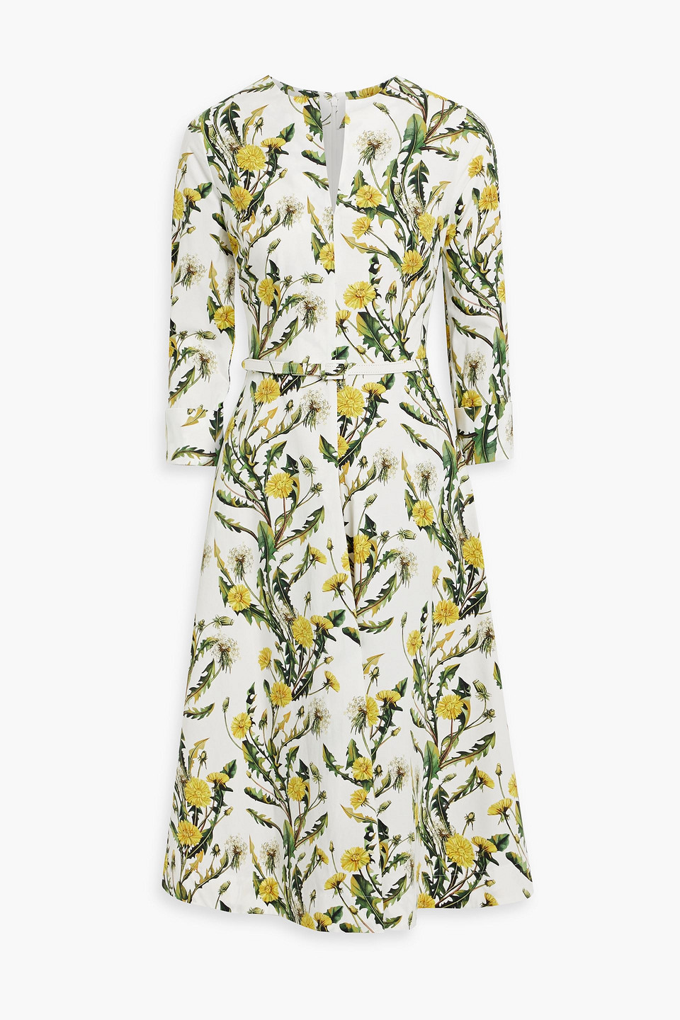 Belted floral-print cotton-blend poplin midi dress