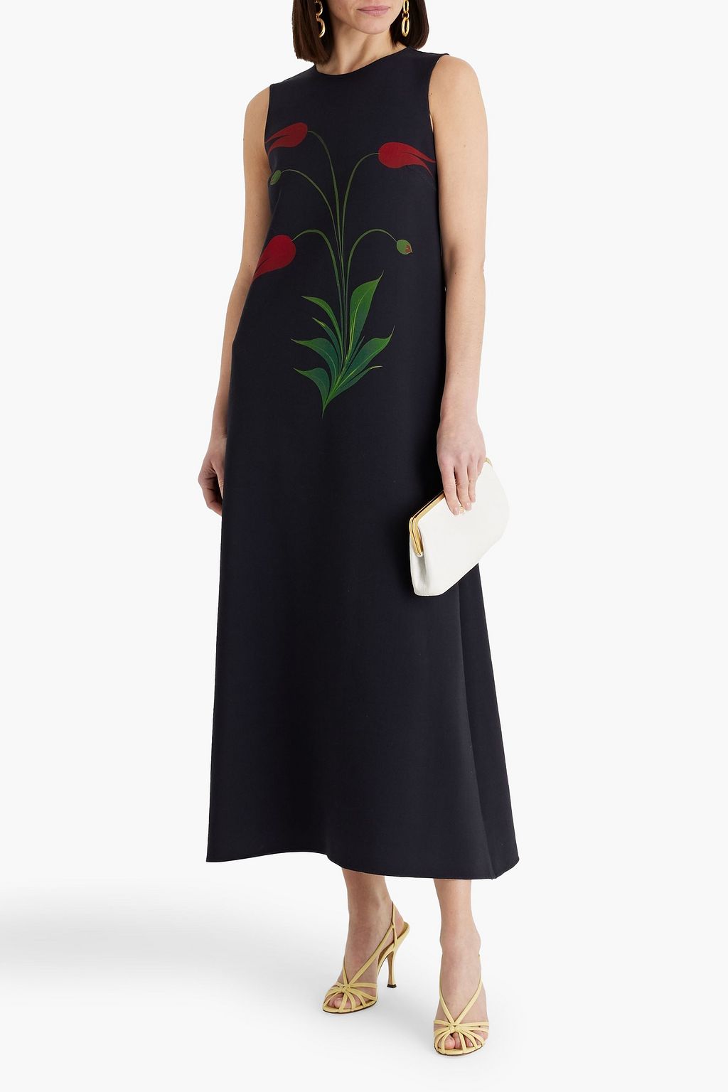 OSCAR DE LA RENTA グランドプードルウール混 ミディワンピース フローラルプリント