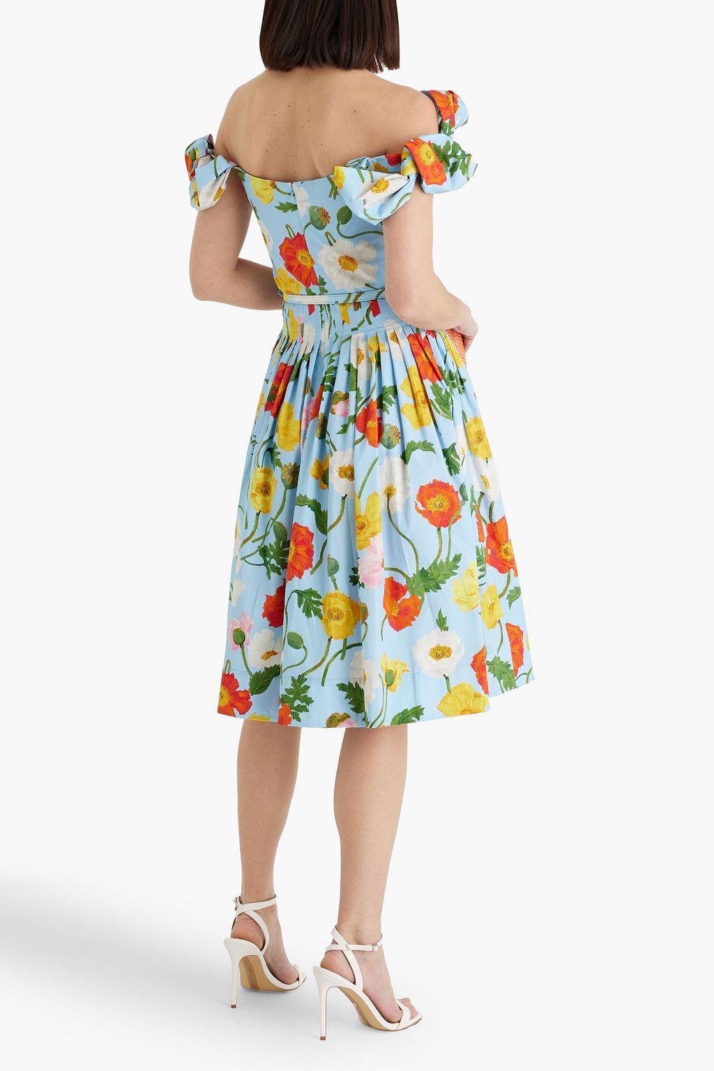 OSCAR DE LA RENTA Off-the-shoulder pleated floral-print cotton-blend poplin dress