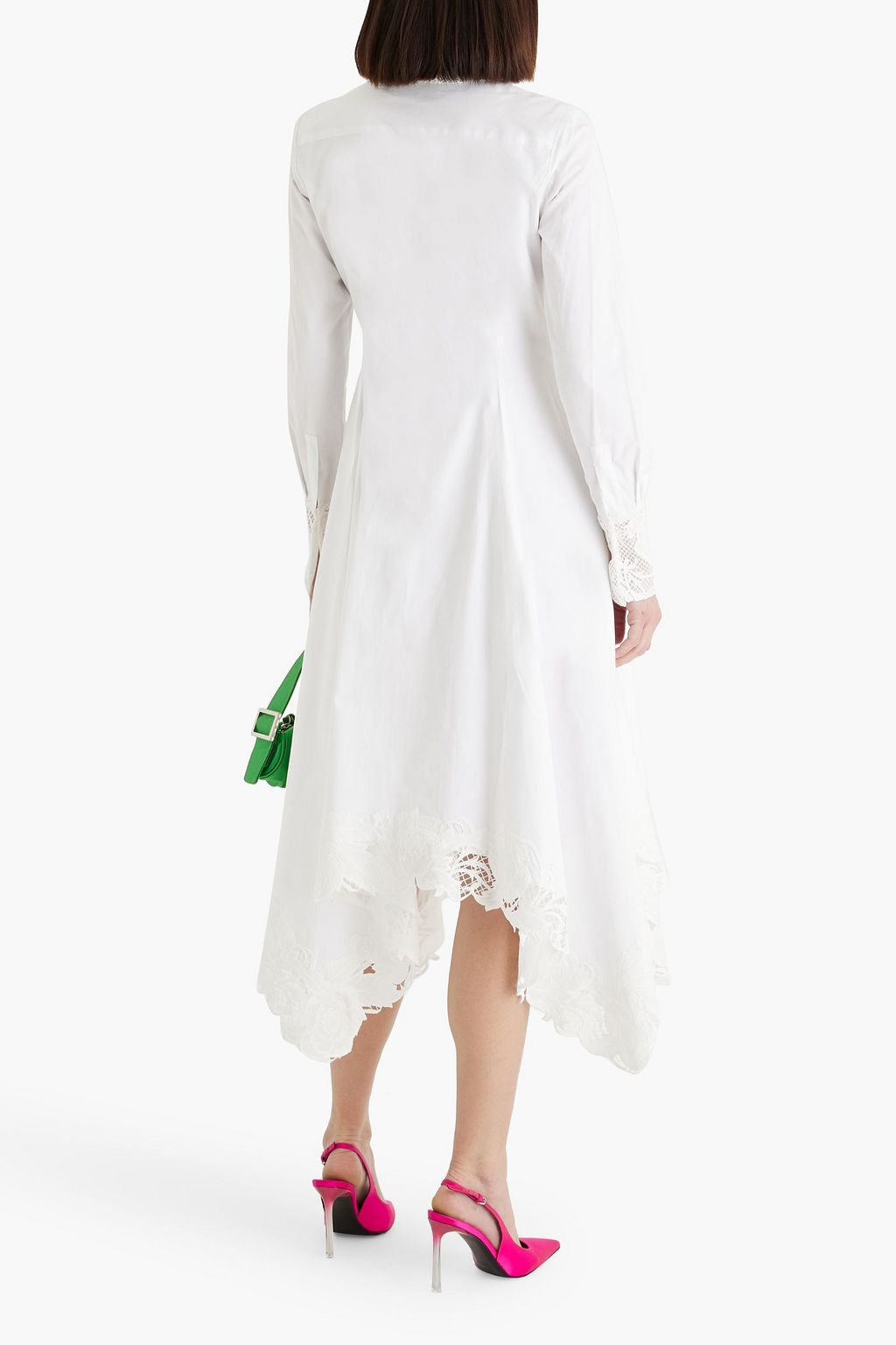 OSCAR DE LA RENTA Guipure lace-trimmed cotton-blend poplin midi shirt dress