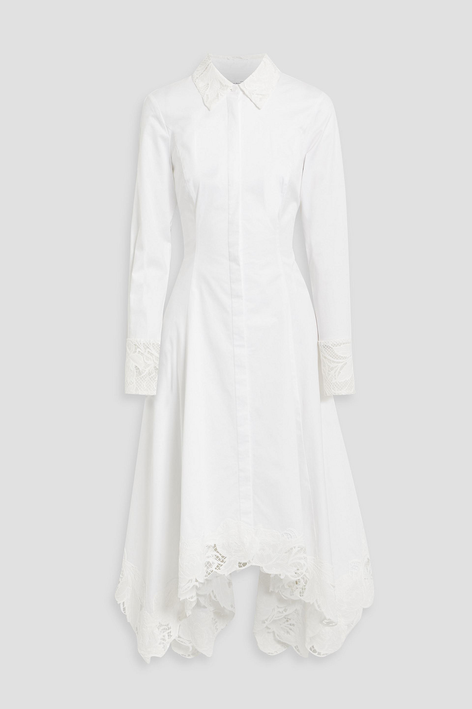 Oscar De La Renta Guipure Lace-trimmed Cotton-blend Poplin Midi Shirt Dress