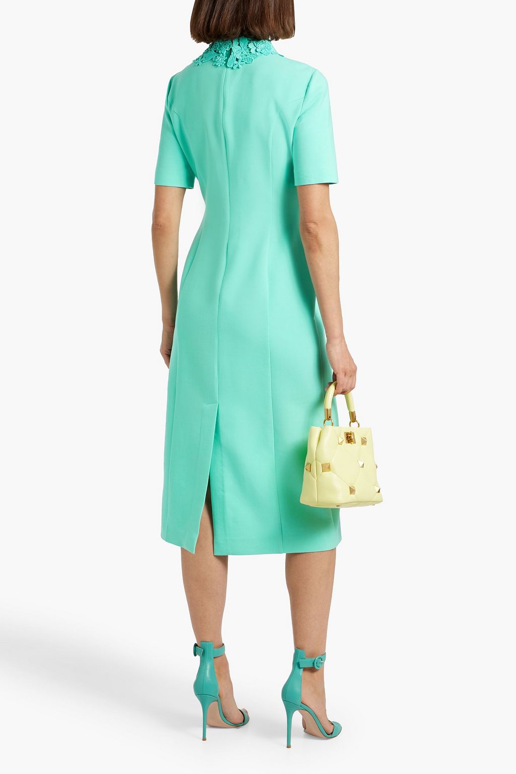 OSCAR DE LA RENTA ウール混 ミニワンピース ギピュールレーストリム