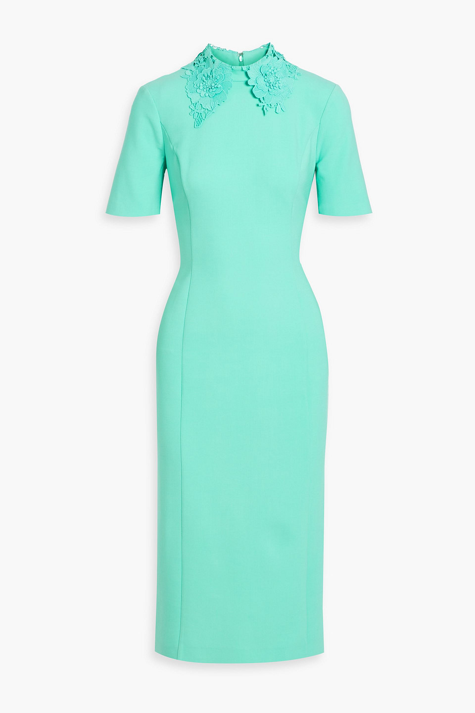 Guipure lace-trimmed wool-blend crepe mini dress