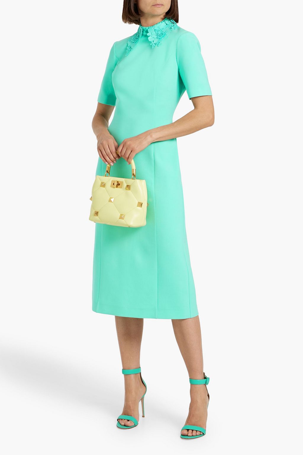 OSCAR DE LA RENTA ウール混 ミニワンピース ギピュールレーストリム