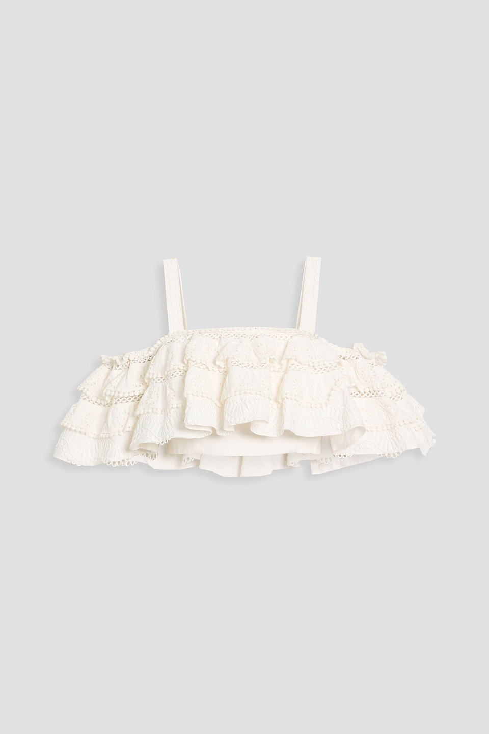 carolina herrera - cold-shoulder cropped ruffled broderie anglaise cotton top - white - us 4
