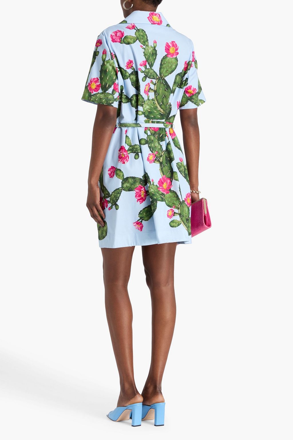 OSCAR DE LA RENTA コットン混 ミニシャツワンピース ベルト付き プリント入り