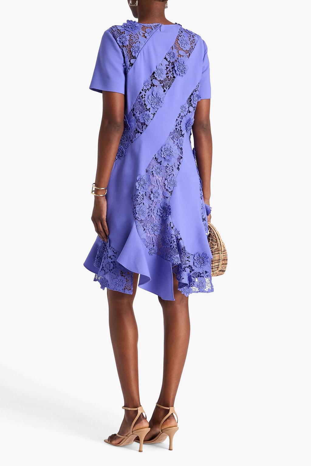 OSCAR DE LA RENTA Ruffled wool-blend guipure dress