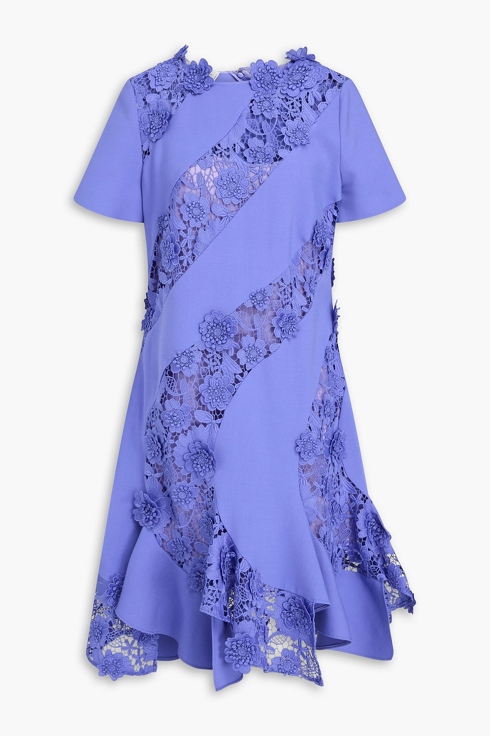 Ruffled wool-blend guipure dress