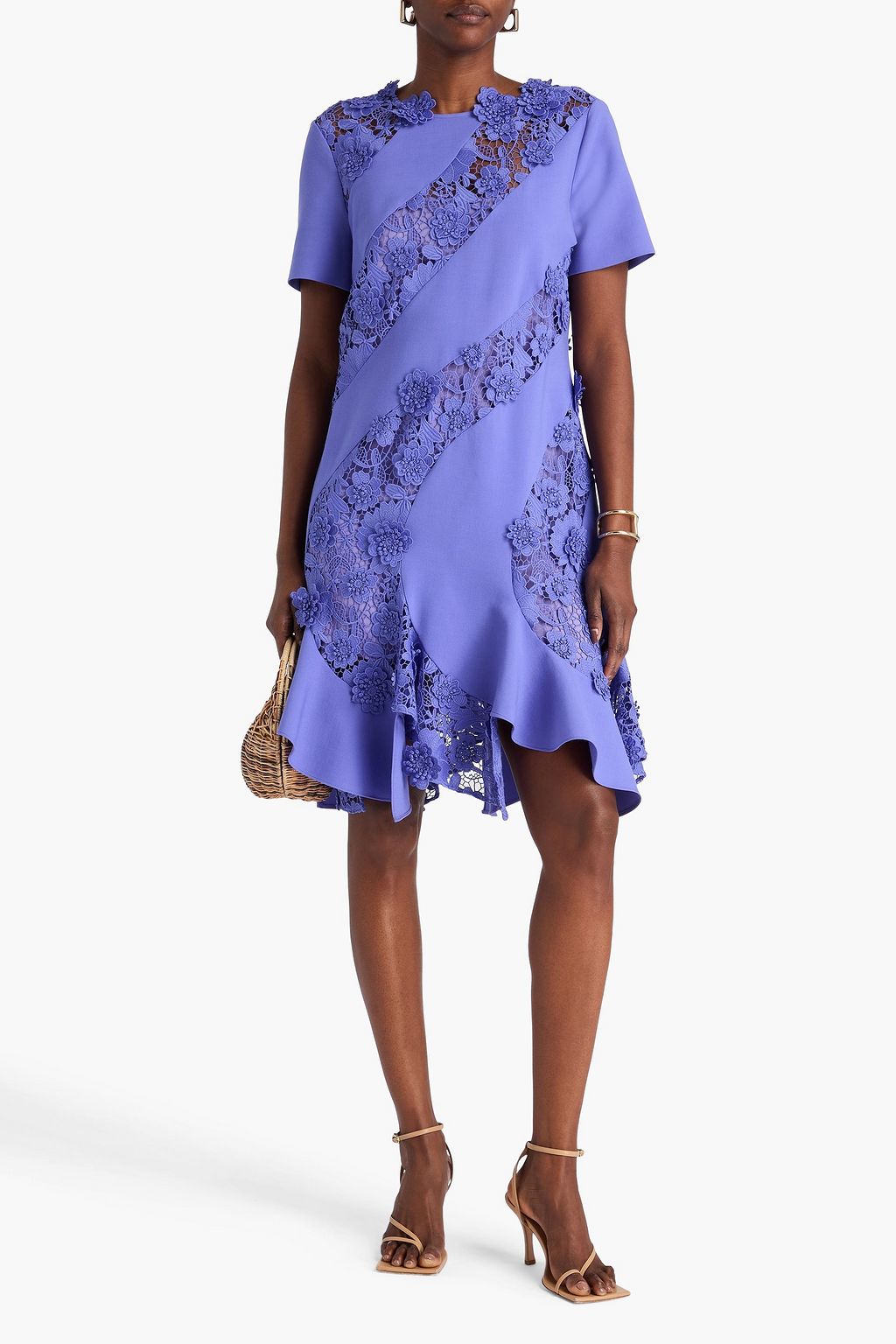 OSCAR DE LA RENTA Ruffled wool-blend guipure dress