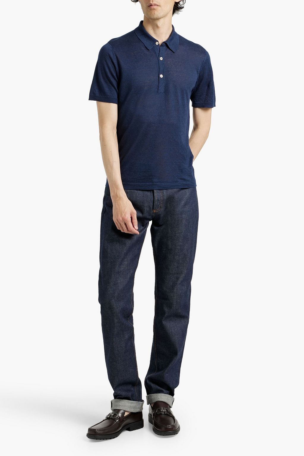 BOGLIOLI Linen, cashmere and silk-blend polo shirt