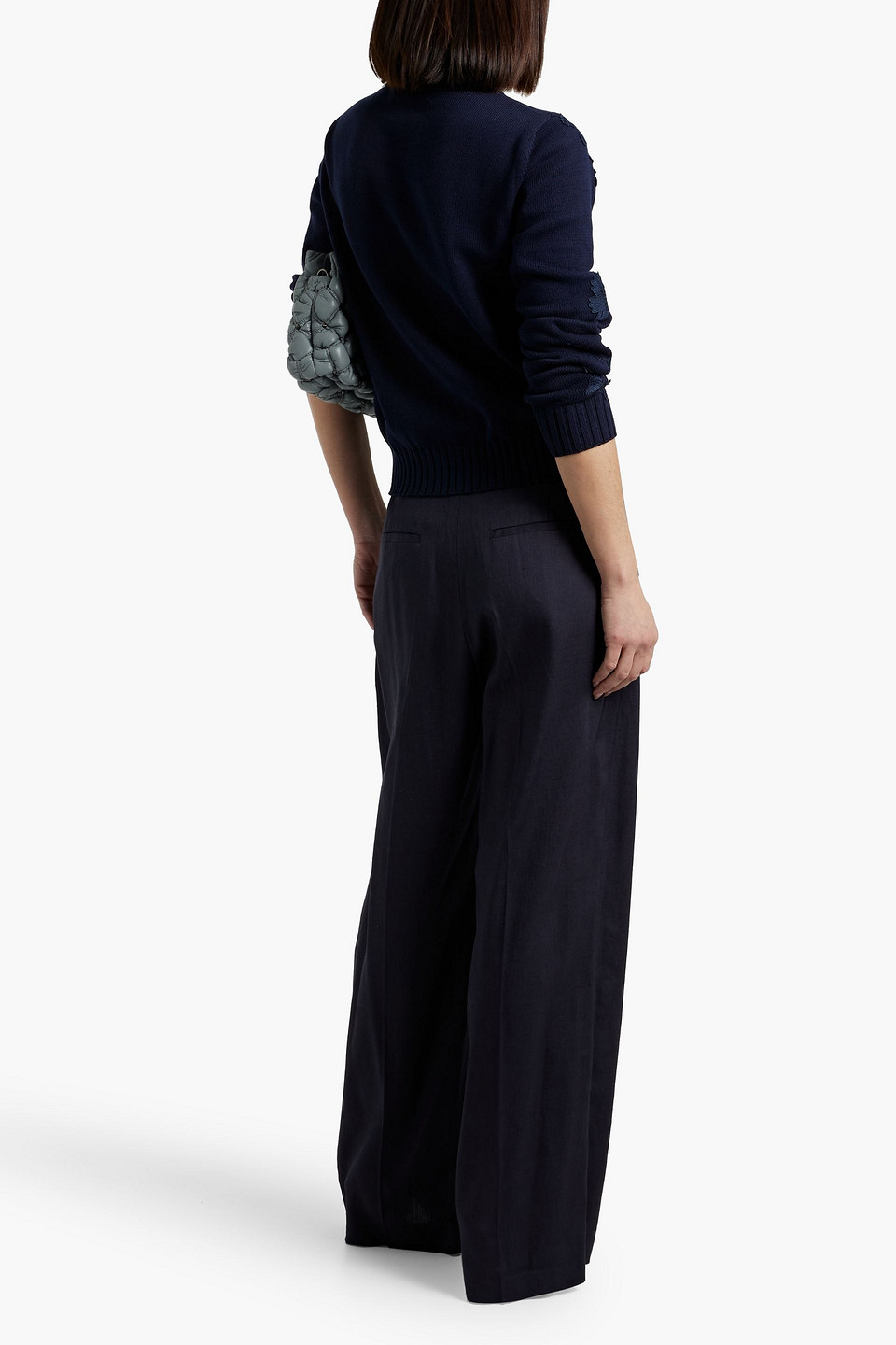Oscar De La Renta Embroidered Cotton Sweater In Blue