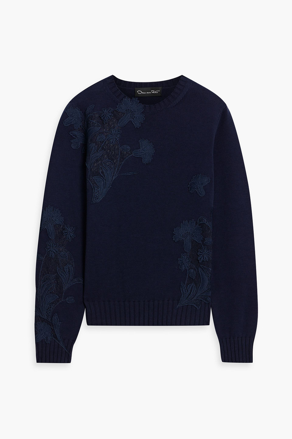 Oscar De La Renta Embroidered Cotton Sweater In Blue