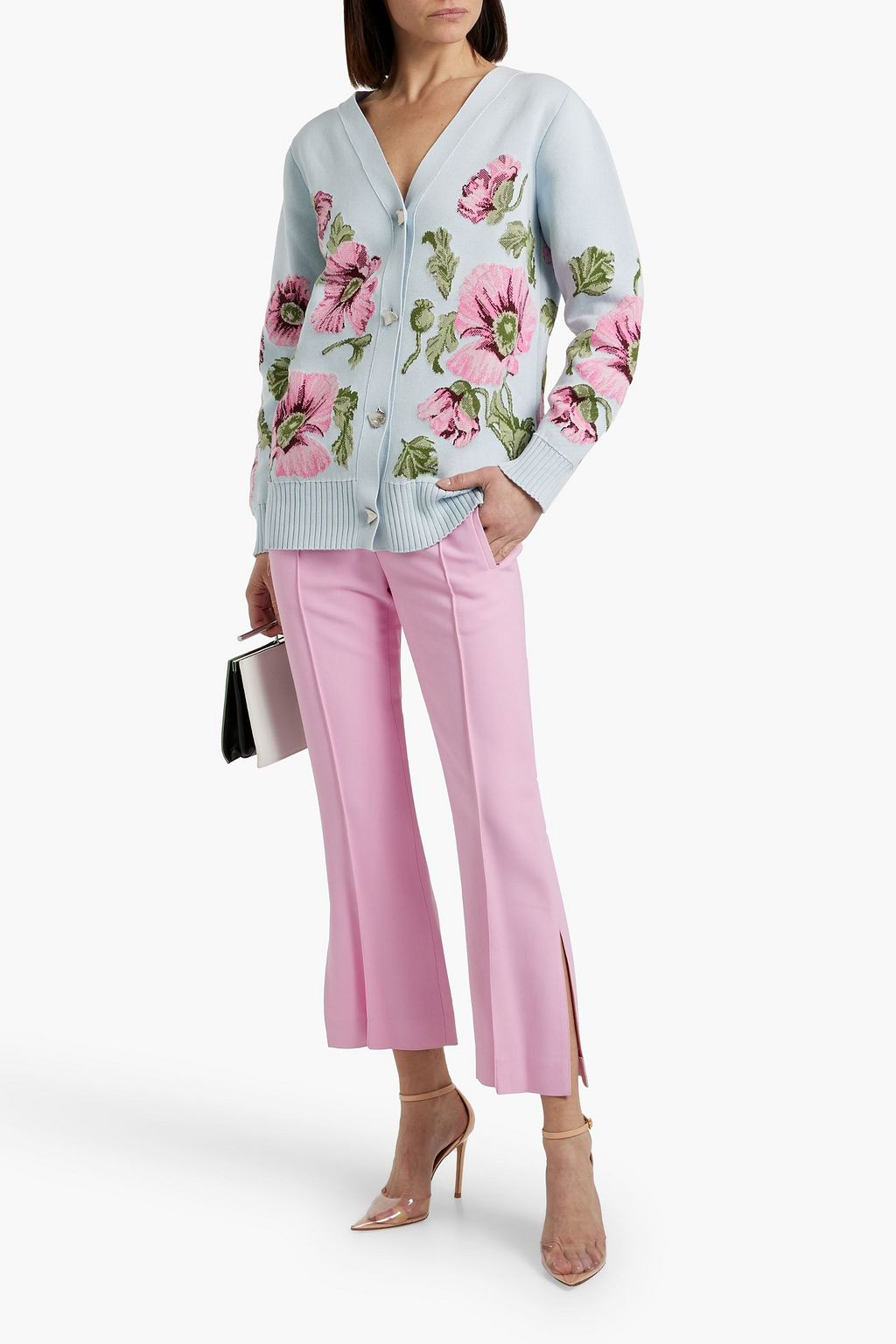 OSCAR DE LA RENTA Jacquard-knit cotton-blend cardigan