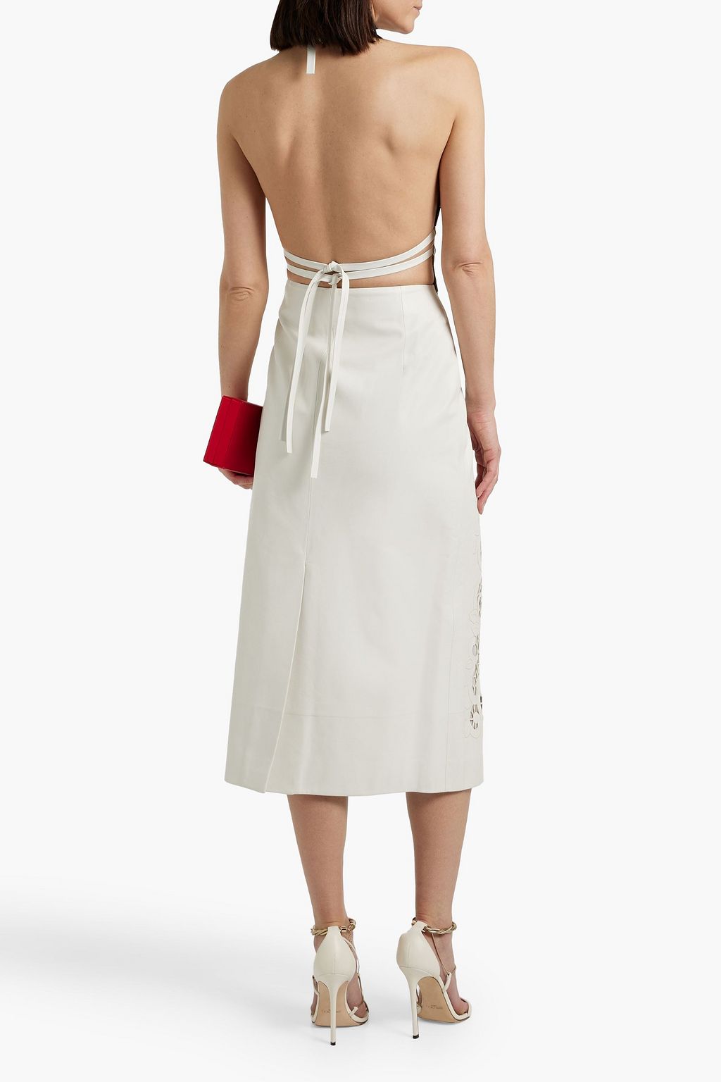 OSCAR DE LA RENTA Laser-cut leather midi skirt