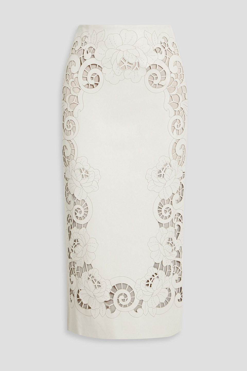 Oscar De La Renta Laser-cut Leather Midi Skirt In White
