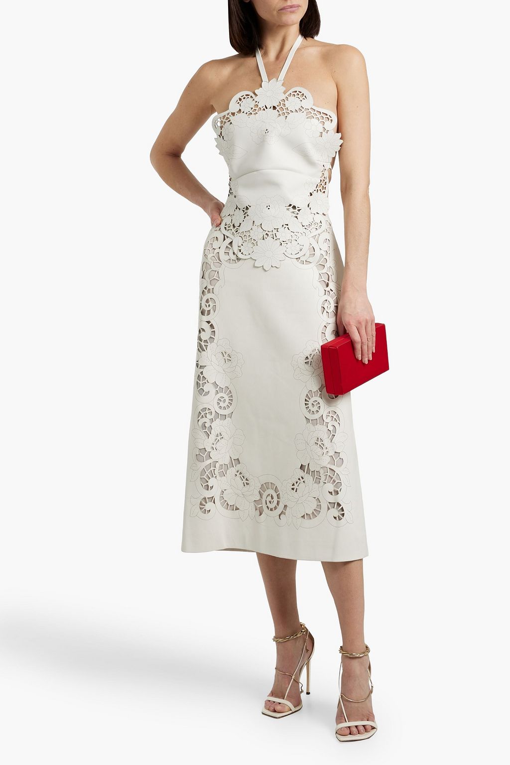 OSCAR DE LA RENTA Laser-cut leather midi skirt