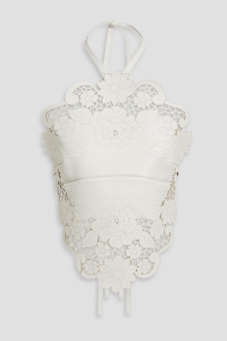 Oscar De La Renta Laser-cut Leather Halterneck Top In White
