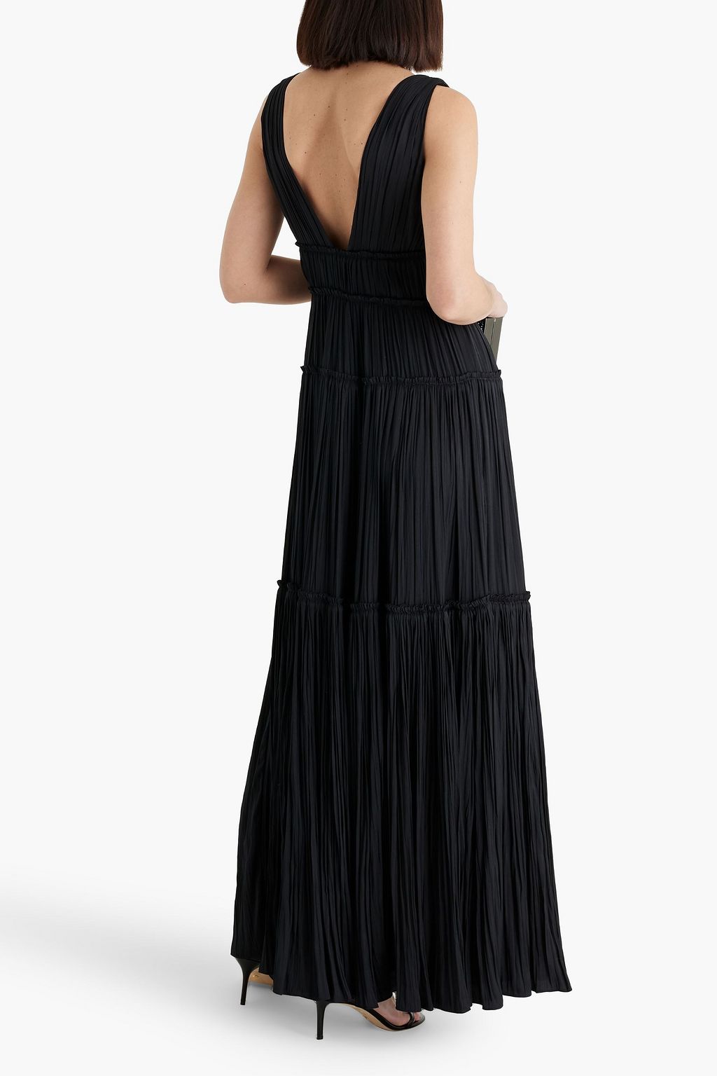 SIMKHAI Tiered pleated satin maxi dress