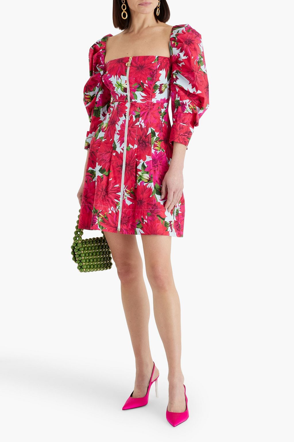 OSCAR DE LA RENTA Floral-print cotton-blend poplin mini dress