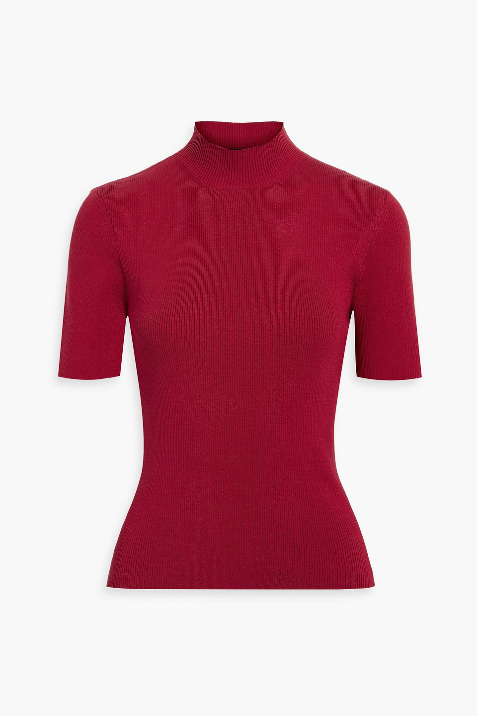 Oscar De La Renta Ribbed Silk-blend Turtleneck Top In Red