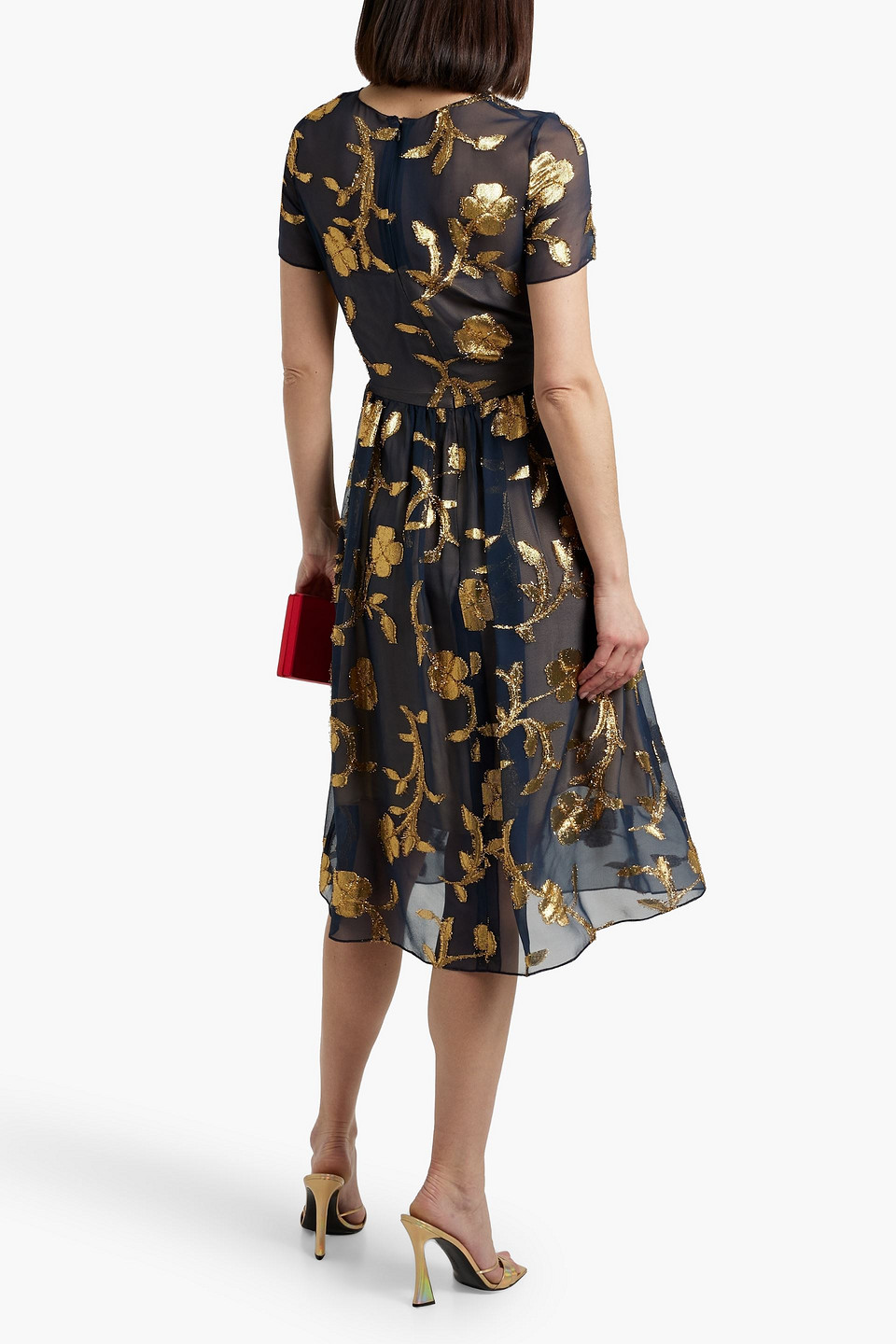 Oscar De La Renta Metallic Fil Coupé Silk-blend Chiffon Midi Dress