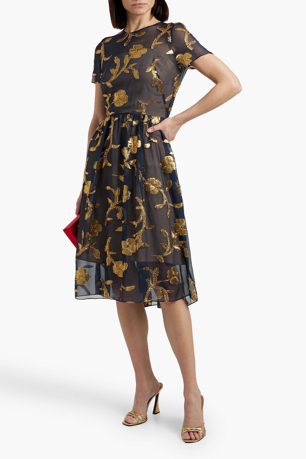 OSCAR DE LA RENTA Metallic fil coupé silk-blend chiffon midi dress