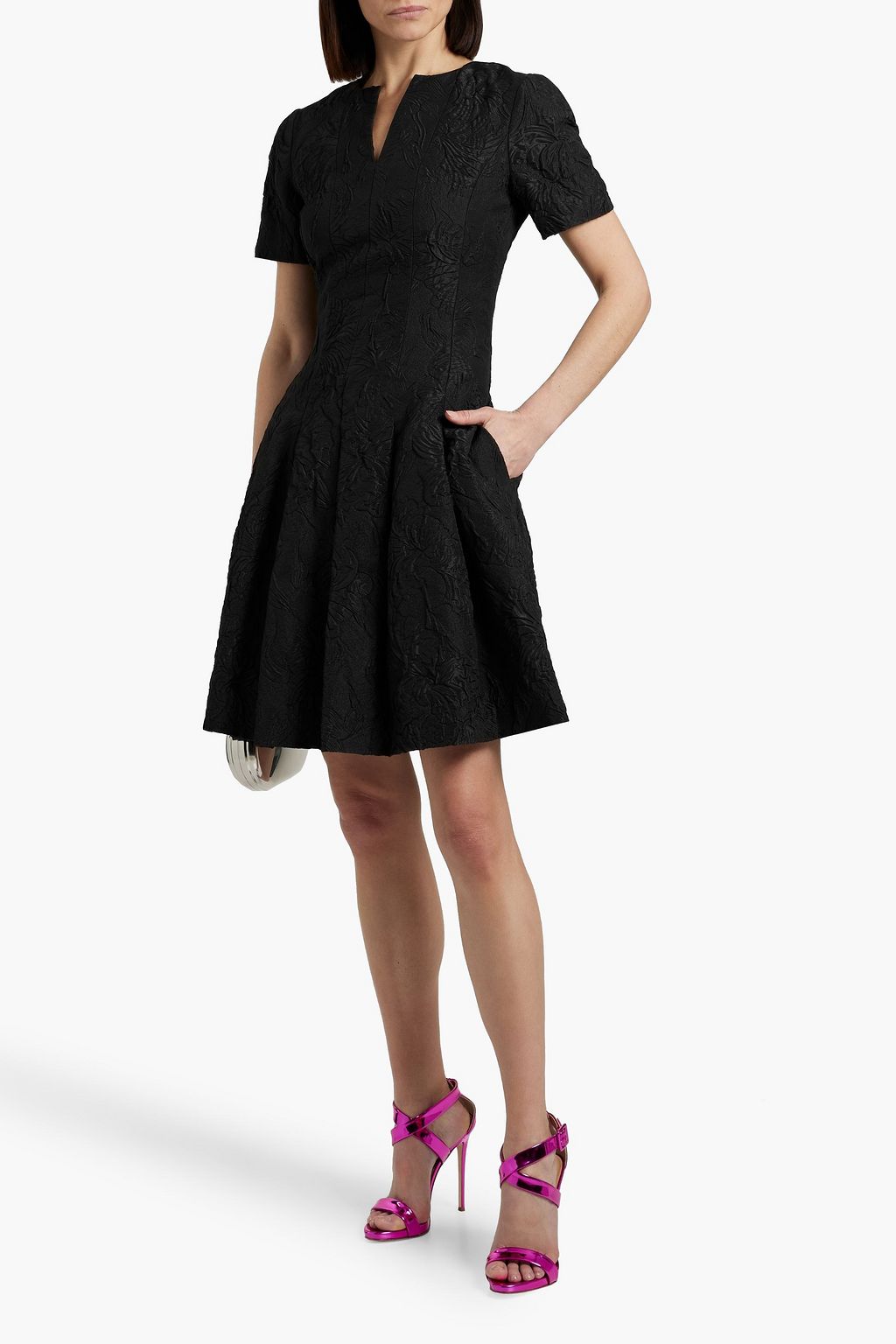 OSCAR DE LA RENTA Pleated satin-cloqué mini dress