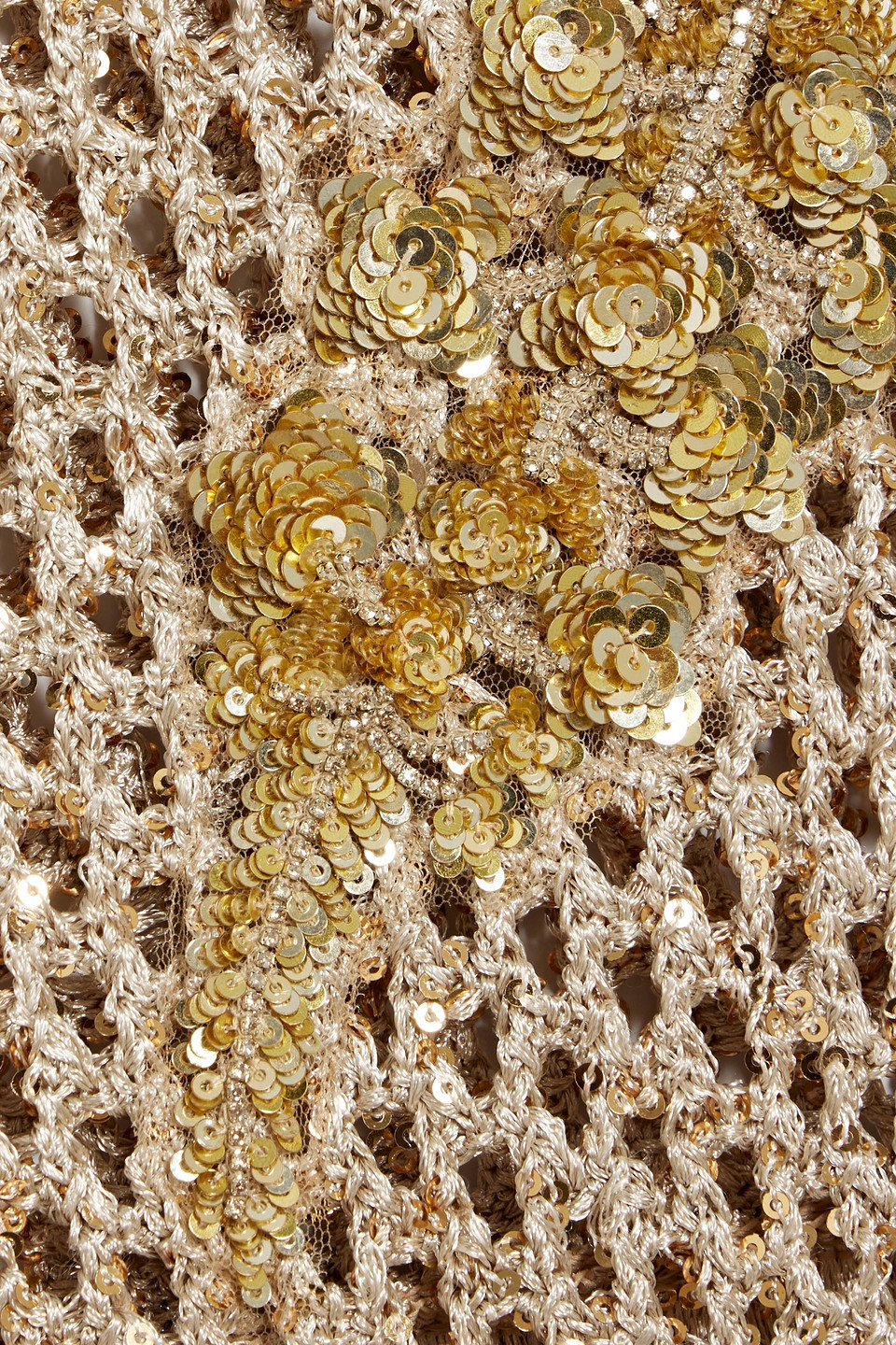 Oscar De La Renta Cropped Fringed Metallic Open-knit Top In Gold