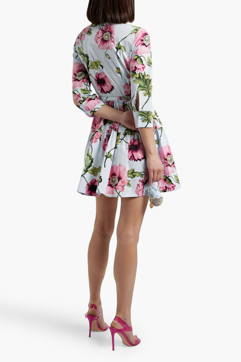 OSCAR DE LA RENTA Belted floral-print cotton-blend poplin mini dress
