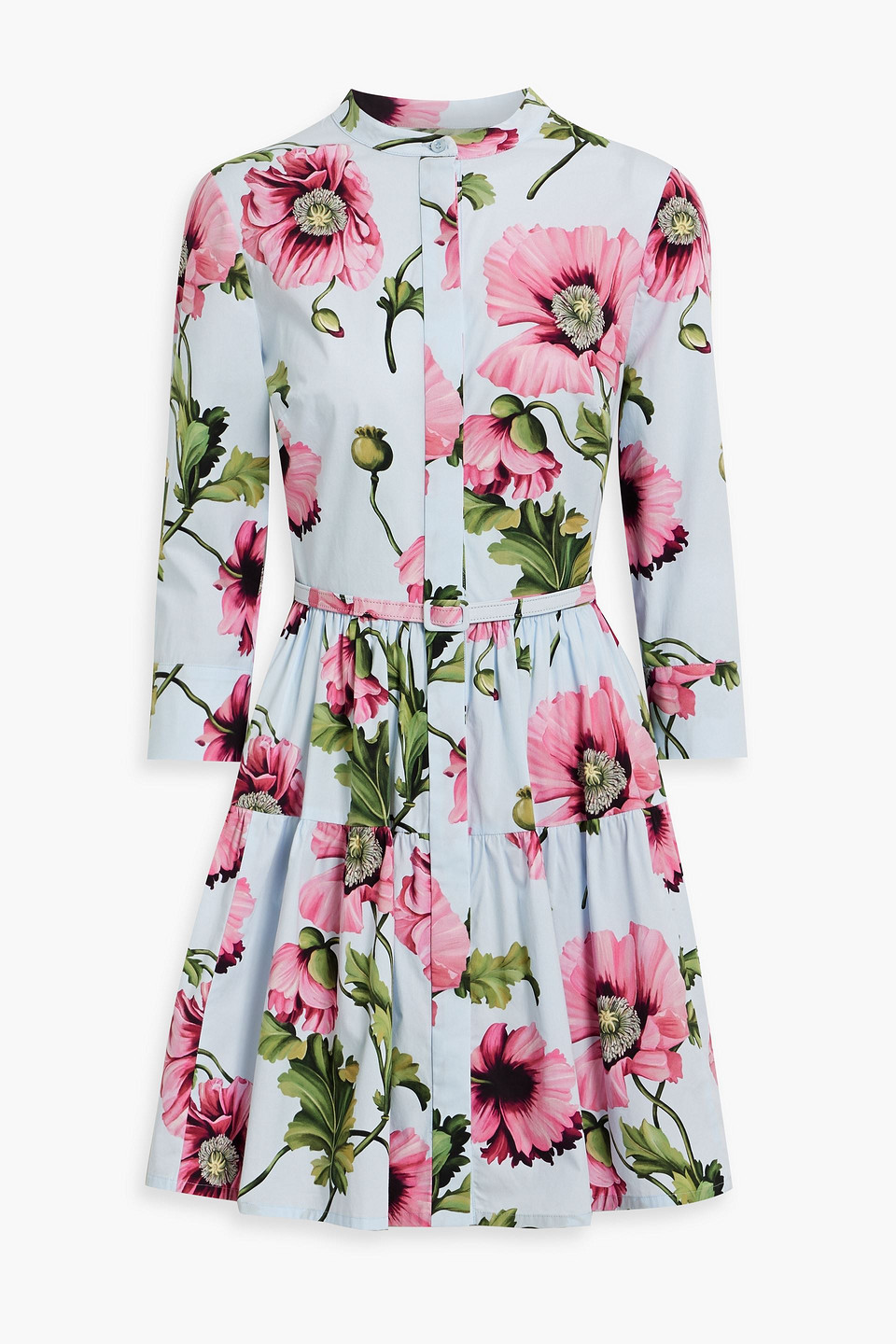 Oscar De La Renta Belted Floral-print Cotton-blend Poplin Mini Dress