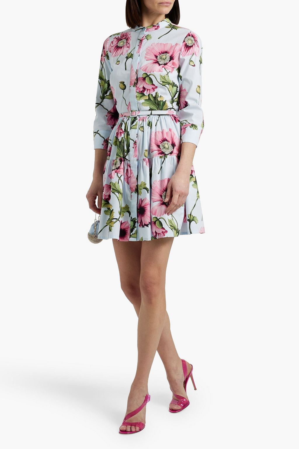 OSCAR DE LA RENTA Belted floral-print cotton-blend poplin mini dress