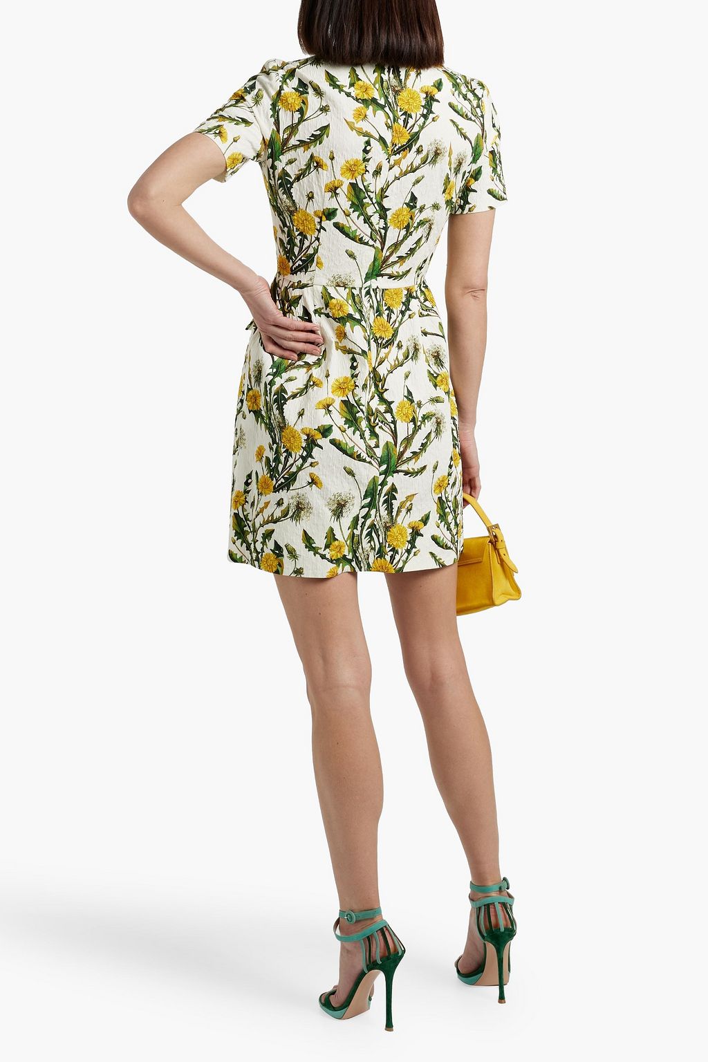 OSCAR DE LA RENTA コットン混クロッケ ミニワンピース フローラルプリント