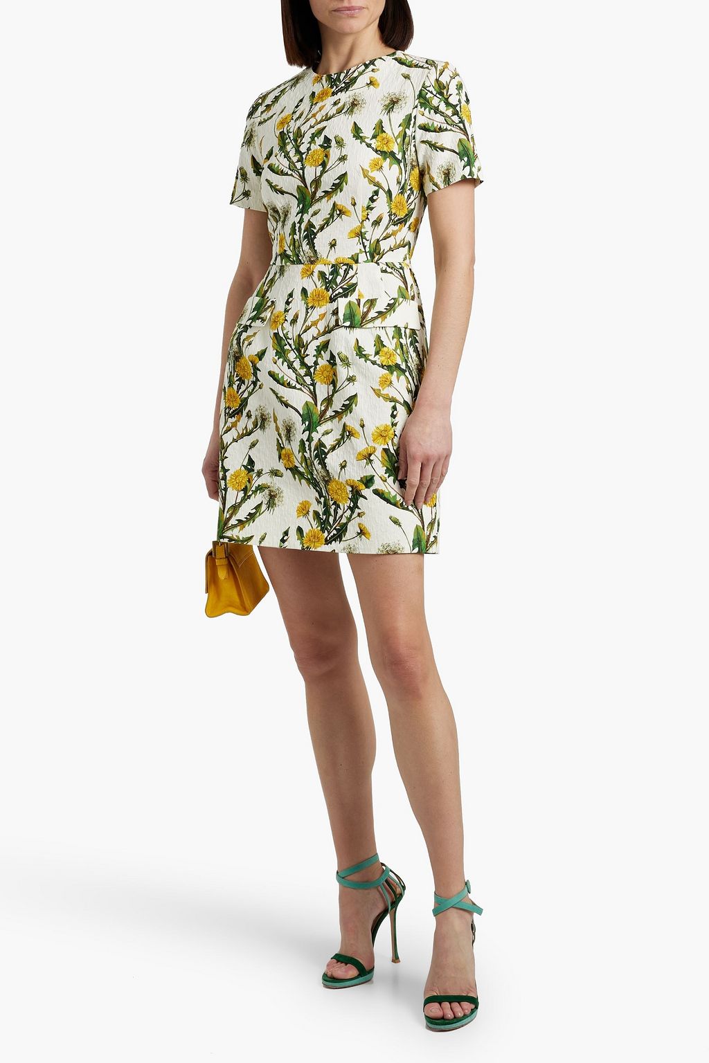 OSCAR DE LA RENTA コットン混クロッケ ミニワンピース フローラルプリント