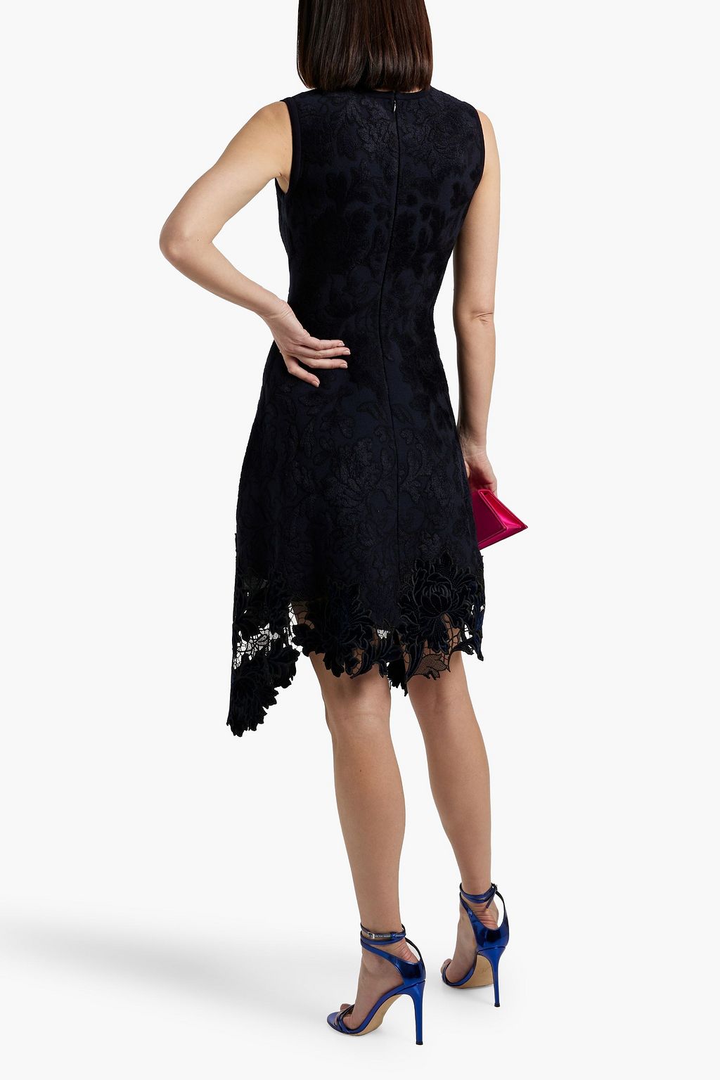 OSCAR DE LA RENTA Guipure lace-trimmed velvet-jacquard dress