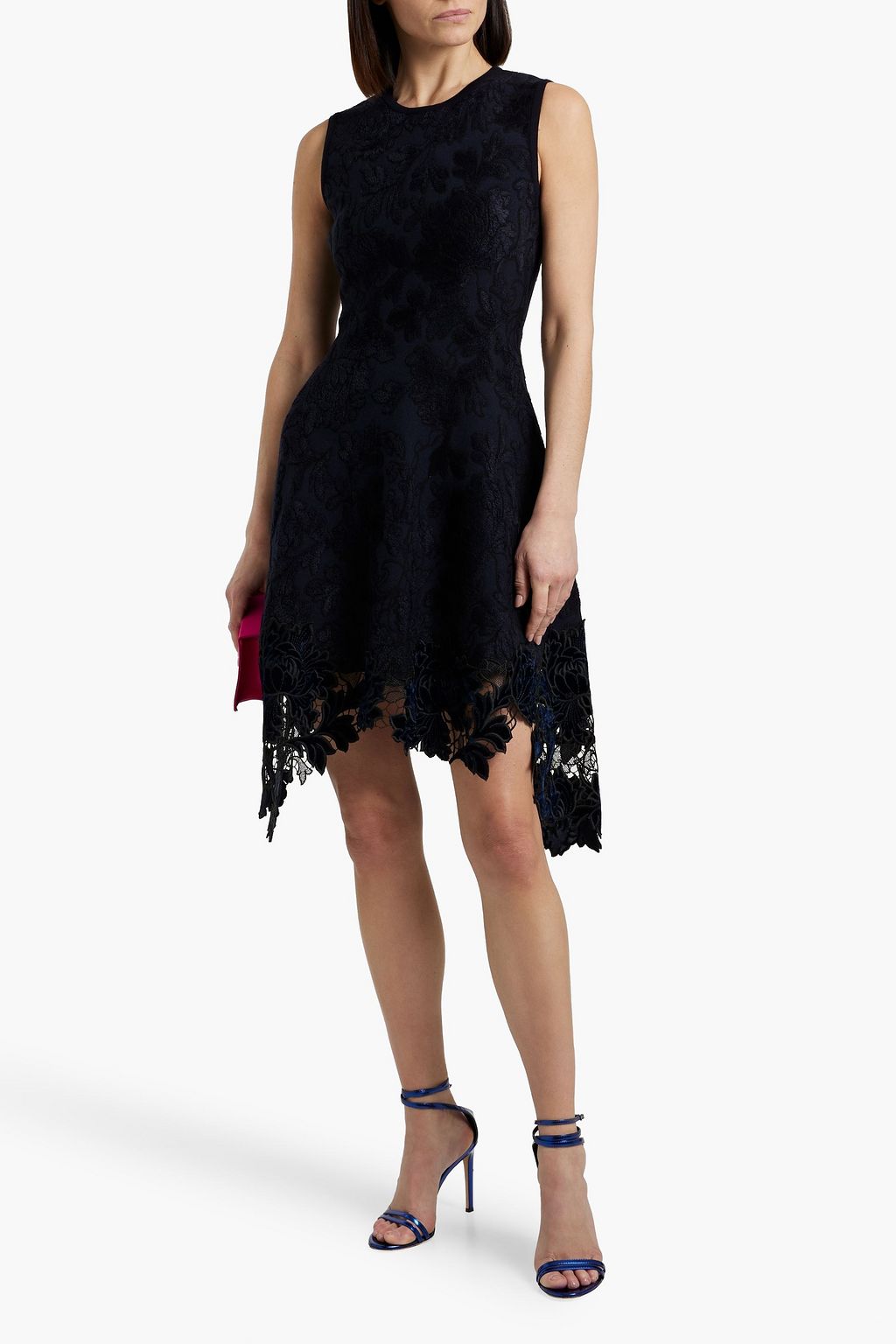 OSCAR DE LA RENTA Guipure lace-trimmed velvet-jacquard dress