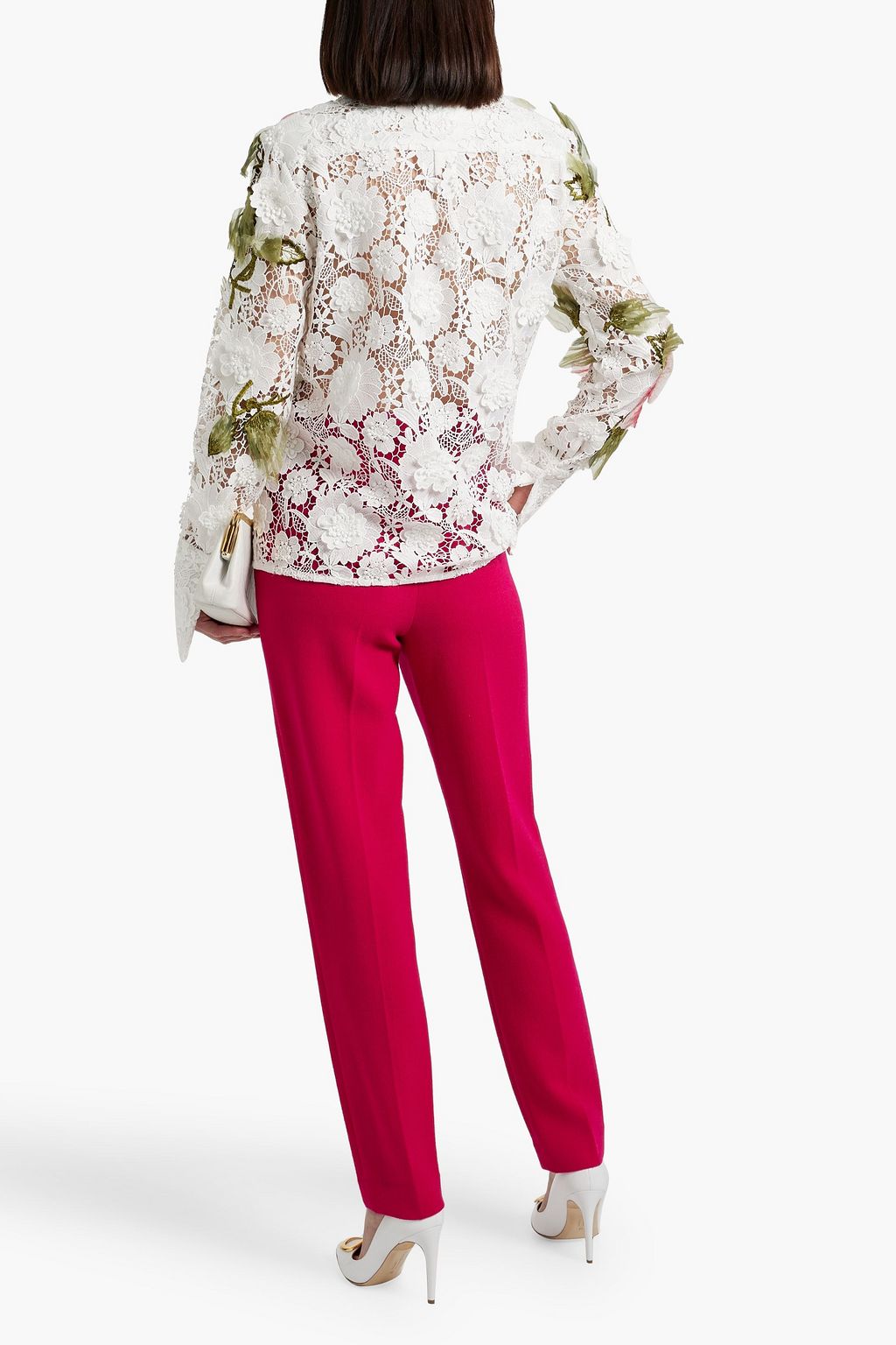 OSCAR DE LA RENTA Floral-appliquéd guipure lace shirt