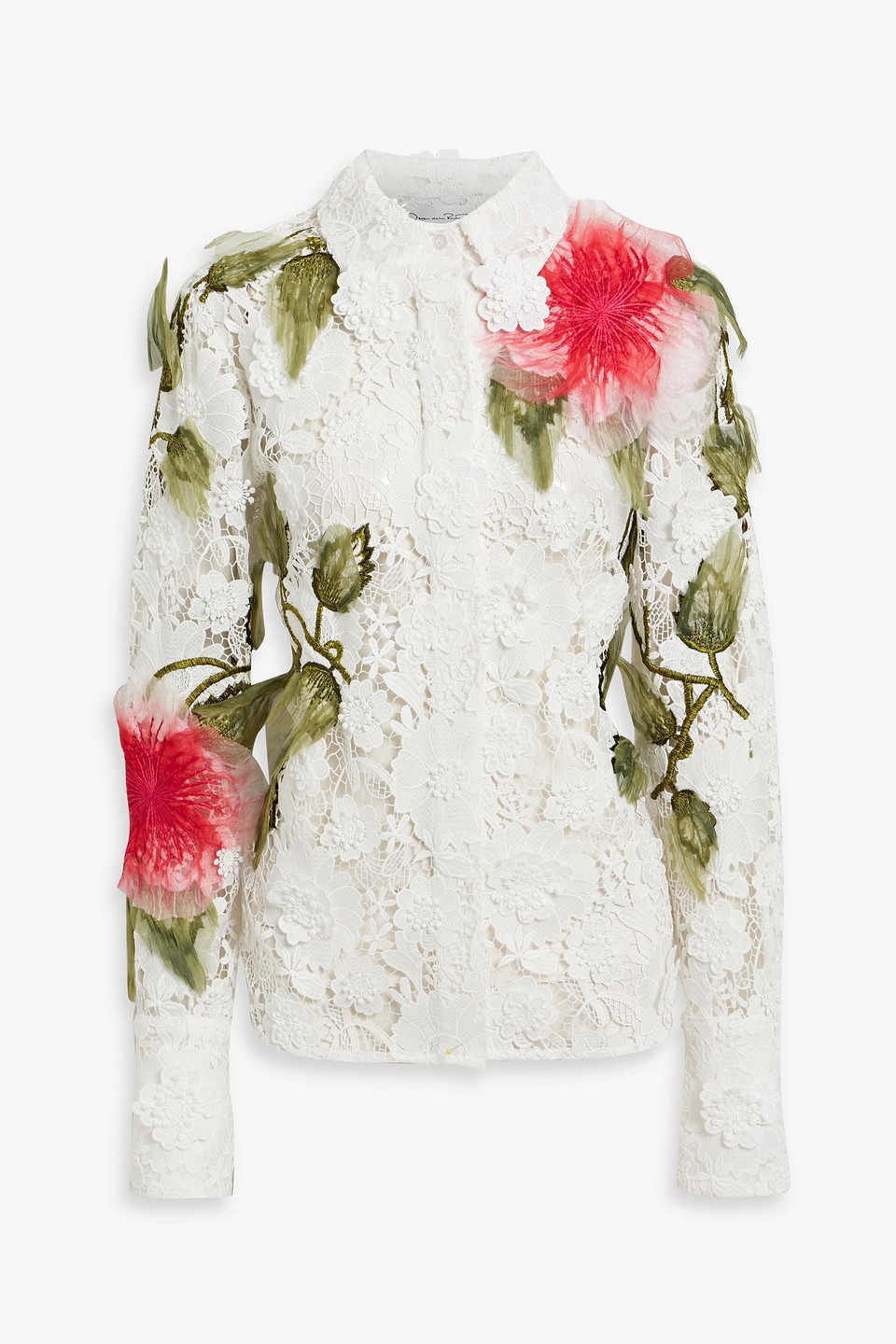 Oscar De La Renta Floral-appliquéd Guipure Lace Shirt