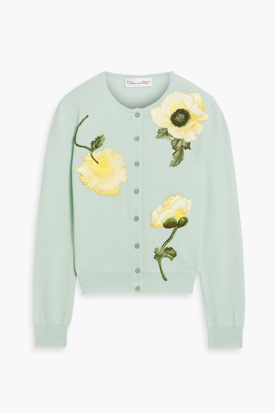Oscar De La Renta Floral-appliquéd Wool Cardigan