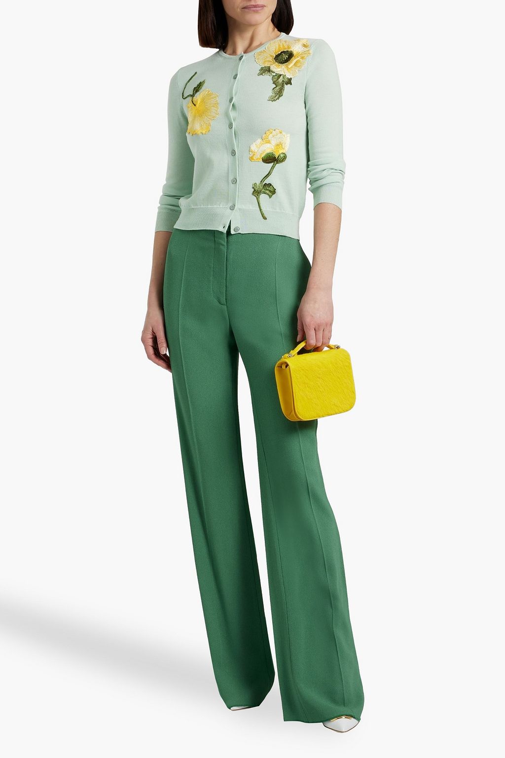 OSCAR DE LA RENTA Floral-appliquéd wool cardigan