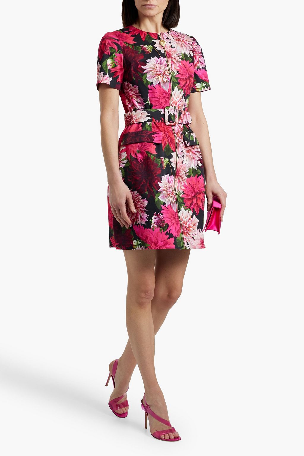 OSCAR DE LA RENTA Belted floral-print cotton-blend twill mini dress