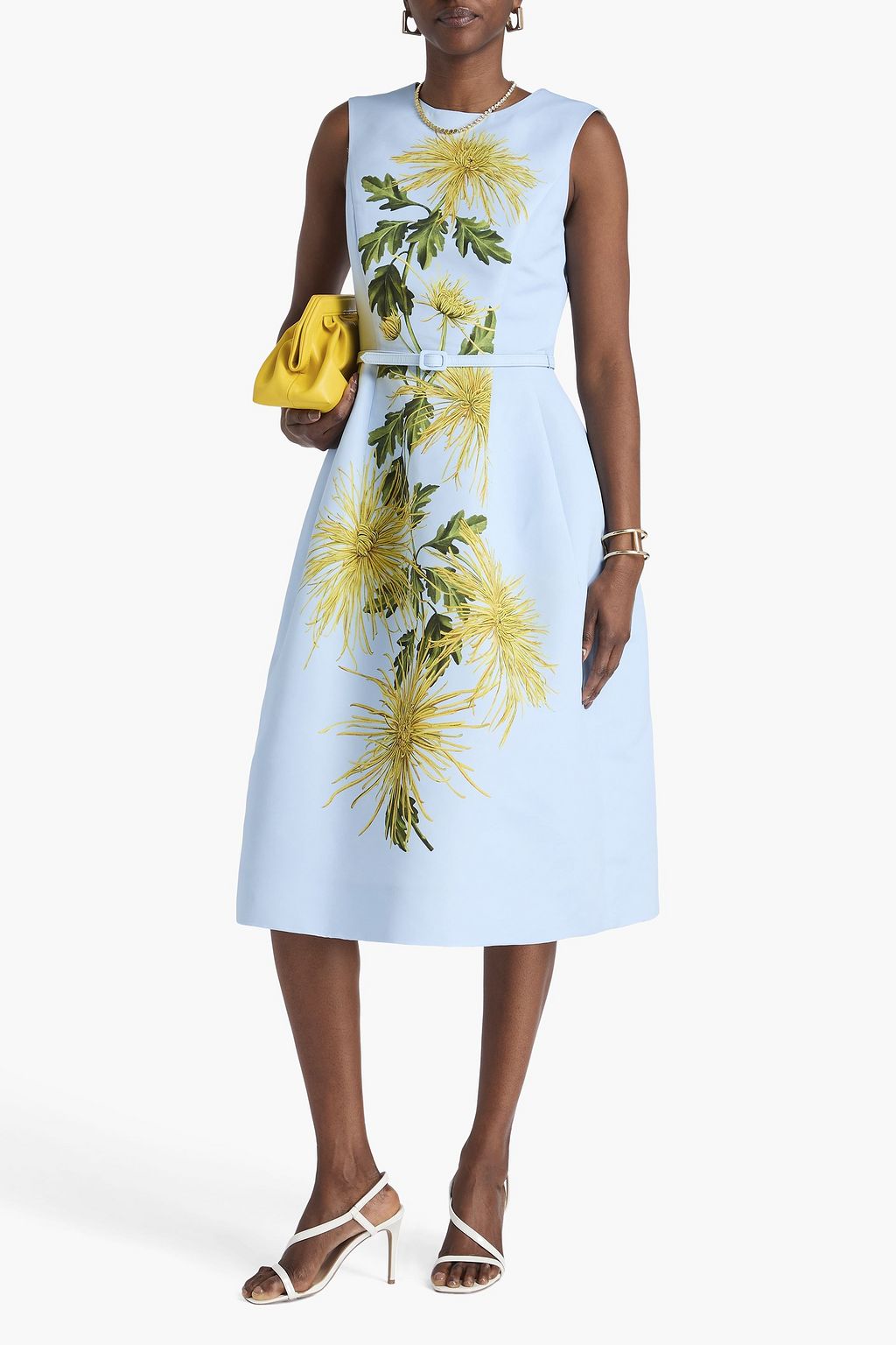 OSCAR DE LA RENTA Midikleid aus Faille mit floralem Print und Gürtel