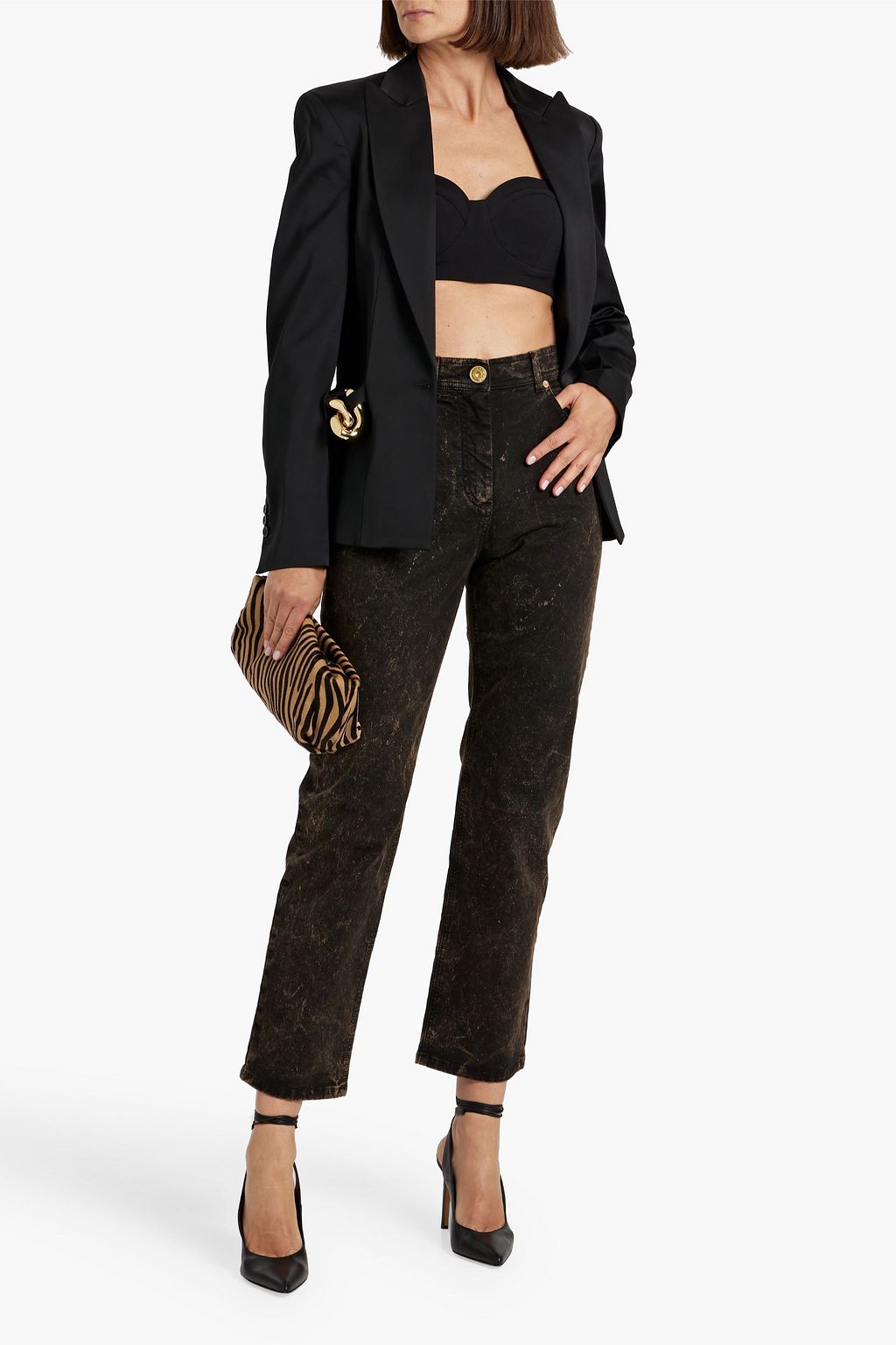 BALMAIN Acid-wash cotton-blend straight-leg pants