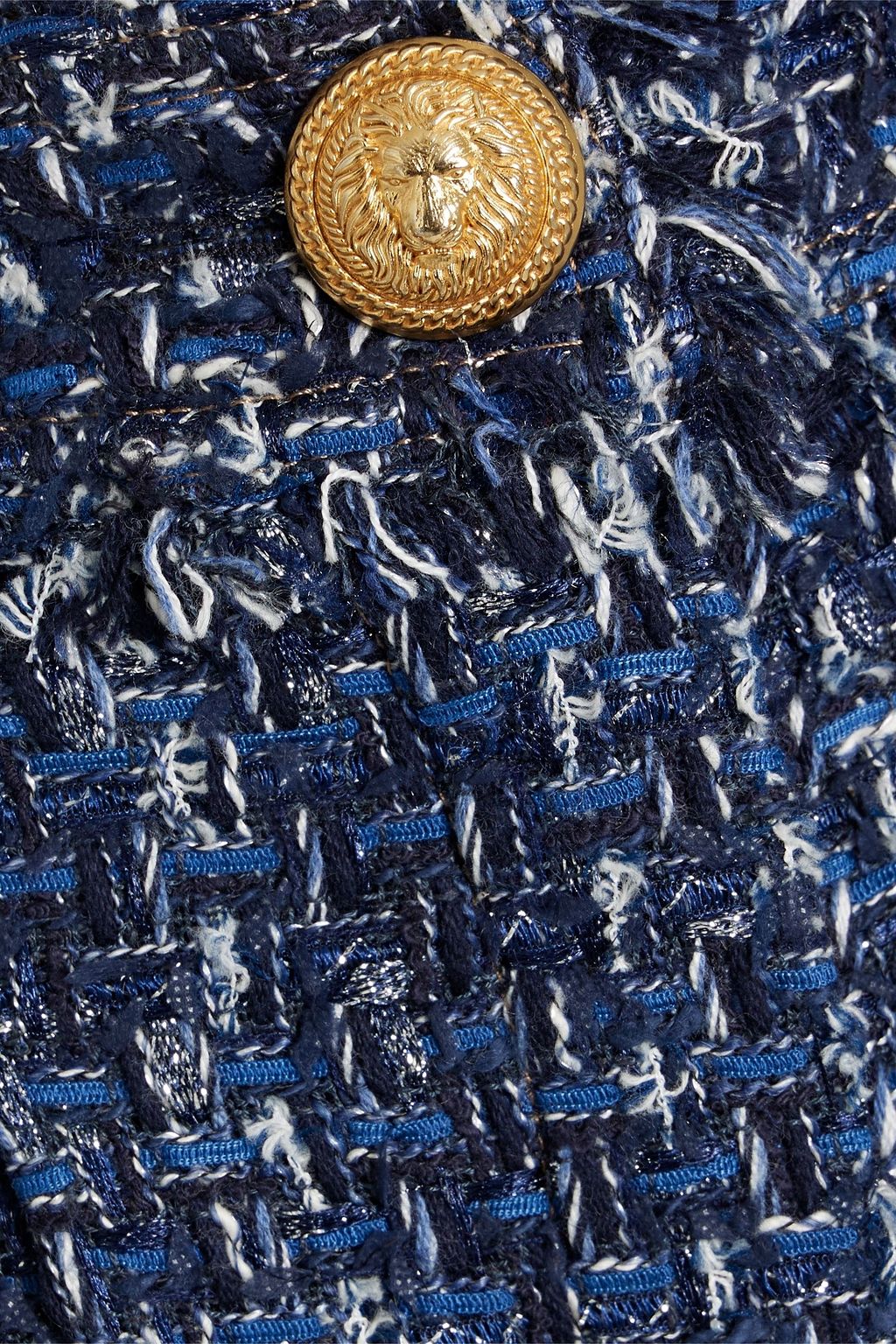 BALMAIN Frayed metallic bouclé-tweed shorts