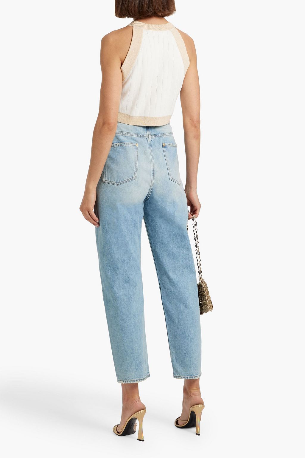 BALMAIN Distressed high-rise tapered jeans