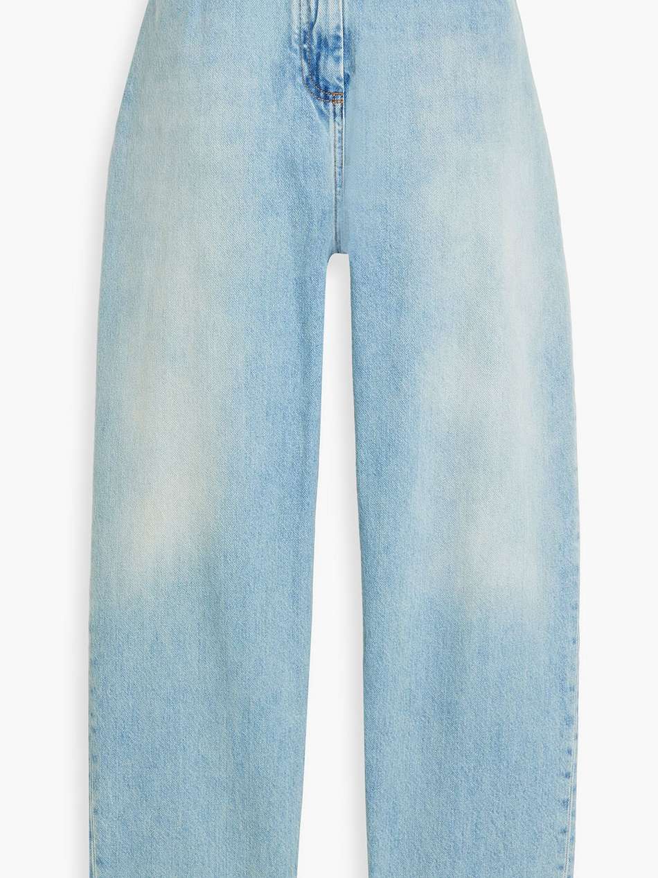 distressed high-rise tapered jeans