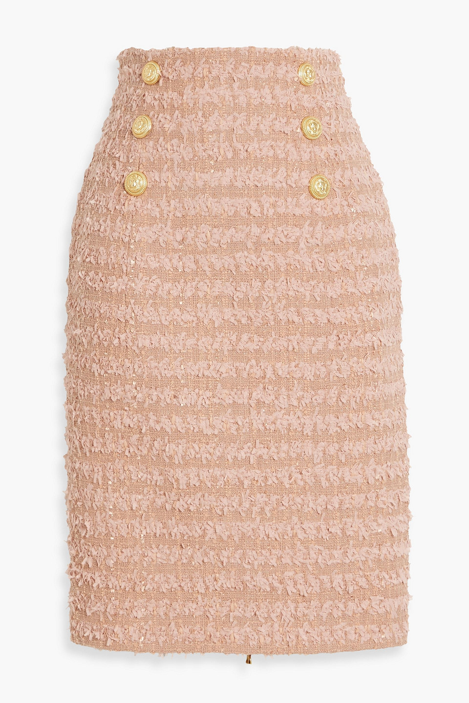 Balmain Frayed Cotton-blend Tweed Mini Skirt In Pink