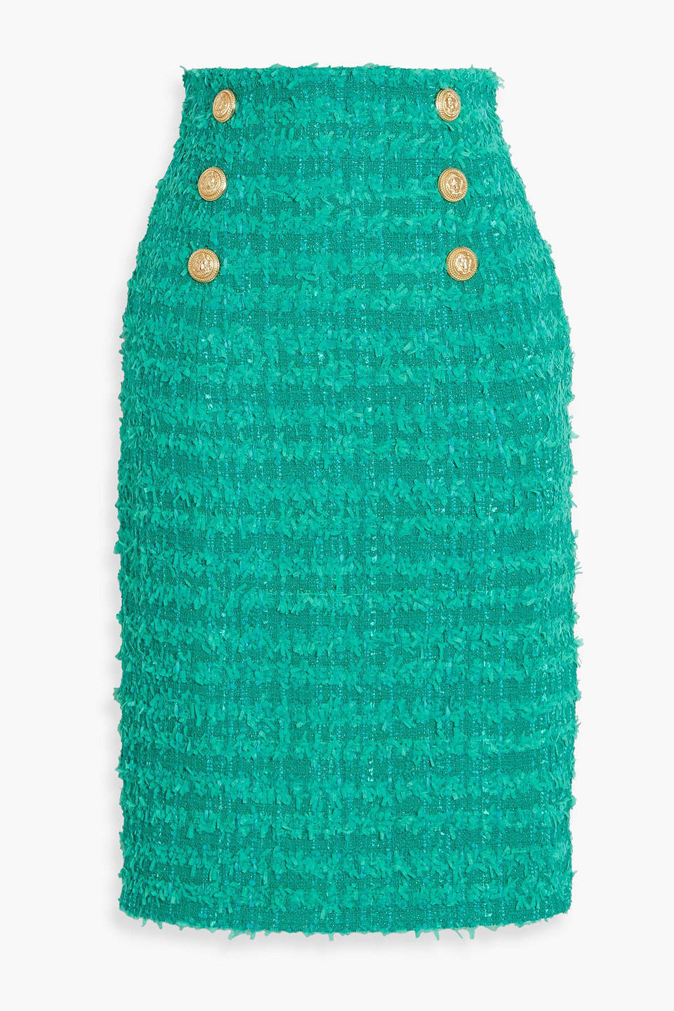 balmain - frayed cotton-blend tweed mini skirt - green - fr 38