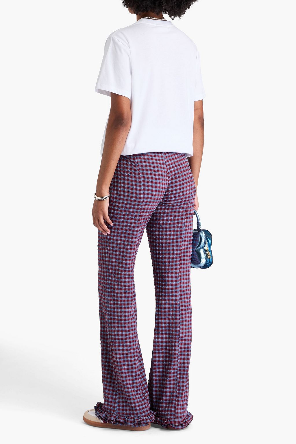 GANNI Gingham seersucker flared pants